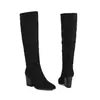 Botas Femininas Novas Outono e Inverno Versáteis de Camurça Cano Alto Salto Bloco Salto Alto Botas de Montaria Botas Femininas Tamanho Grande Botas de Montaria Longas