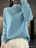 Suéter de punto hueco 10 capa base punto suelto suéter de lana para mujer adelgazante ropa interior para mujer lana otoño e invierno cuello medio alto blanco