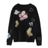 Nueva colección de otoño e invierno: Suéter de punto para mujer 100% cachemira pura con patrón jacquard de mariposas, cuello redondo, acabado cepillado, corte holgado y efecto adelgazante