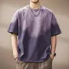 Ropa para Hombre Xintang Camiseta de manga corta con color degradado estilo americano para hombre, verano lavado pesado vintage fresca cuello redondo media manga