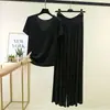 Conjunto de Duas Peças: Camiseta Modal de Gola Redonda com Bolso e Manga Curta + Calça Wide Leg de Cintura Alta com Amarração Novo Conjunto Plus Size