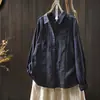 Camisa de Mujer Nuevo Estilo Principios de Otoño 2026 Doble Capa Gasa de Algodón Encaje Empalmado Estilo Artístico Retro Camisa Suelta