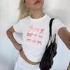 Estilo Europeu e Americano Feminino 2024 Novo INS Distinto Rua Estampa de Letras Curta Ombro a Ombro Manga Curta Camiseta Top