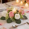 6 Nuevos Productos Transfronterizos: Corona de Portavelas de Flores de Rosa Artificial, Decoración de Primavera, Arreglo de Mesa de Boda, Portavelas Artificial