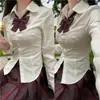 Camisa que Marca a Cintura, Faz o Peito Parecer Maior e Mais Magro, Estilo Menina Quente Branca Versátil Uniforme Genuíno de Estudante JK Conjunto de Saia Xadrez Estilo Puro Desejo