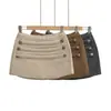 Falda Corta de Estilo Nuevo para Otoño e Invierno para Mujer, de Cintura Baja, que se Ajusta a la Cadera, Anti-Exposición, con un Elegante Diseño de Doble Botonadura, Estilo Hot Girl, y Elegante Falda Larga de Lana