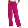 Pantalones de chándal casuales de pierna ancha para mujer Amazon, pantalones deportivos elásticos de cintura alta con cordón, pantalones largos holgados en stock, pantalones Lulu