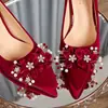Zapatos de boda chinos Xiuhe para mujer, zapatos formales rojos, tacón de aguja, punta fina, tacones altos, zapatos de boda no cansados