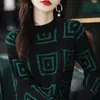 Nuevo suéter de punto jacquard de cuello redondo y manga larga para otoño e invierno para mujer, moderno, cómodo, suave, versátil y adelgazante para mujer