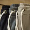 Shorts Casuais de Tricô Confortáveis, Textura Pesada de Verão, Cintura Elástica, Logo Bordado, Calças Esportivas Largas Masculinas, Moderno