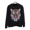 S-9XL Tallas Grandes Estilo Europeo y Americano Grande C Cabeza de Tigre Estampado Digital Pedrería Sudadera Casual Cuello Redondo Manga Larga para Tallas Grandes