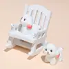 Muñeco Perro con Orejas Rosas Lindas Accesorios Lindos para Decoración de Casa de Muñecas DIY Adornos Pequeños para Coche Escritorio