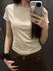 Camiseta Floral Gris Estilo Americano de Manga Corta para Mujer, Nuevo Diseño Verano 2026, Estilo de Nicho, Corte Ajustado, Top Básico Favorecedor