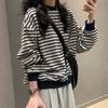 2026 Nova Moletom Casual Listrado Retro Ins de Manga Longa para Mulheres, Top de Design Solto para Outono