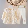 Traje floral para niña, ropa infantil, falda estilo occidental, estilo coreano, conjunto de dos piezas para niña de 1 a 3 años, vestido de primavera y otoño para bebé de 6 meses
