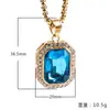 Haiteng joias moda elegante quadrado Safira aço inoxidável incrustado com diamante feminino ouro titânio aço pingente pingente atacado