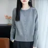 Cárdigan de punto 100% algodón estilo minimalista transfronterizo para mujer, chaqueta suéter de manga larga con cuello redondo, top entallador, prenda de abrigo 100% algodón