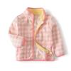 Abrigo polar a cuadros para primavera y otoño, fino, de manga larga, con cuello vertical, para niña, chaqueta rosa, estilo moderno para niños, nuevo estilo wy1569