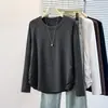 Camiseta Manga Longa Plus Size para Mulheres, Nova Coleção Outono 2026 Estilo Coreano, Cincha na Cintura, Franzido, Versátil, Top Emagrecedor para Mulheres Curvilíneas