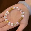 Nova Pulseira Popular Xiaohongshu Transparente Imitação Cristal Branco Prato Envolto Contas de Vidro Pulseira de Contas de Vidro Dourado Quebrado de Alta Qualidade