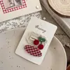Pinza para el pelo geométrica a cuadros coreana, pinza lateral de lana y encaje, cereza, accesorios para el cabello para niños, dulce y versátil, pasador de pinza lateral, tocado para mujer