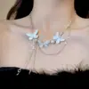 Collar Minimalista de Mariposa de Perla Empalmado de Doble Capa para Mujer con Cadena para Clavícula de Estrella con Borla Ins Accesorio Dulce y Fresco
