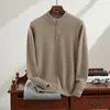 Suéter Masculino de Cashmere Duplo Espesso para Outono e Inverno 100% Cashmere Puro Suéter com Meio Zíper Suéter de Negócios para Meia-idade