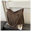 Bolso bandolera de hombro informal, sencillo y a la moda, con borlas, de gran capacidad, estilo retro, popular, para invierno, 2023