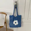 Bolsa de Punto Floral Otoño Malla Verde Menta Bolsita de Ganchillo Atmosférica Bolso Tote de Hombro de Gran Capacidad Producto Terminado