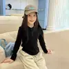 Color liso simple, versátil y adecuado para todos~ Camisa básica Henley de manga larga para niñas, estilo coreano, estilo simple de dinero antiguo
