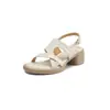 Verano 2025 Nuevo Estilo Tacón Grueso 5cm Piel de Cabra Elegante Correa de Una Sola Línea para Cubrir la Carne y Lucir Adelgazante Sandalias Romanas Zapatos de Mujer Talla Grande Moderno