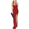 2025 Cross-border verão novo europeu e americano feminino cintura alta sexy moda vestido alça lantejoulas split vestido