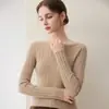 Super favorecedor~ Suéter de cachemira sin costuras para mujer, de hombros descubiertos, corte ajustado, resalta la figura, prenda base de punto, suéter de lana