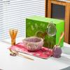 Tigela Japonesa de Matcha Transfronteiriça com Bico Ferramenta Conjunto de Caixa de Presente Matcha Caixa Colorida 100 Peças Cerâmica Verde Nova Coração