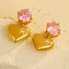 Brincos de Aço Inoxidável de Alto Padrão Venda Quente Transfronteiriça Amor Brilhante Dourado Pingente de Zircônia Brincos de Aço Titânio Brincos