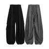25047 Retro Americano Unisex Moderno Diseño Desestructurado con Pliegues Pantalón Casual para Hombre con Caída Ligeramente Curva