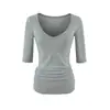 Camiseta de Manga Media con Cuello en V Profundo Estilo Puro Deseo para Mujer, Nuevo Modelo Verano 2026, Estilo Chica Picante, Corte Ajustado, Top Básico de Color Sólido