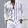 Nueva camisa de manga larga a rayas con estampado 3D para hombre de comercio exterior para otoño y primavera, moderna para el uso diario en Amazon y AliExpress