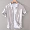 Camisa de lino de manga corta para hombre, cuello holgado, retro, fina, transpirable, combinable, azul oscuro, algodón y lino, estilo japonés sencillo, informal.