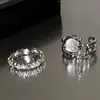 Anel de Pedra da Lua Feminino Design de Nicho Diamante Incrustado Anel de Dedo em Prata Pura Moda Personalidade Índice Anel Aberto Francês