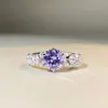 Anel Mosan cor D de 1 quilate feminino D color oco Moissanita VVS1 atacado transfronteiriço fábrica outlet de anel de diamante roxo