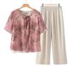 Roupas de Verão da Mamãe 2025 Novo Conjunto de Camiseta Mulheres de Meia-Idade e Idosas Manga Curta Vovó Roupas Casuais de Verão Camisa