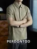 "Estilo Minimalista Sem Estampa" Camisa Polo Meio Aberta de Linho Lyocell Masculina de Verão Seca e Respirável Camiseta de Manga Curta