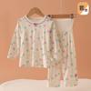 Ropa de casa para niñas de primavera y otoño, pijamas de algodón puro de clase A, pantalones finos de manga larga para niñas, ropa de aire acondicionado para el vientre de las niñas.