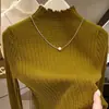 Blusa Base Feminina Gola Meia-Alta Suéter Base Gola Média Roupa de Inverno Redutora de Idade Bonita Elegante Tricô Canelado