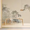 Novo Estilo Chinês Paisagem com Tinta Grou Tecido para Parede de Fundo de TV Papel de Parede Papel de Parede de Quarto Tecido de Parede Ecológico TNT Mural