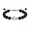 En stock nuevo brazalete estilo chino Pixiu para hombres y mujeres parejas ágata negra ágata blanca cuerda de mano tipo cordón ajustable venta al por mayor