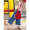 Shorts de mezclilla cropped retro americanos de talla grande para mujer, pantalones de verano holgados de pierna ancha que estilizan casuales rectos de largo medio para mujeres de talla grande
