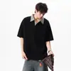 Polo de Manga Corta con Patchwork de Espiga para Hombre, Elegante y de Alta Gama, Manga Corta de Air-Layer, Hombro Normal, Camiseta con Cuello de Solapa Estilo Americano