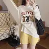 Camiseta de Manga Larga con Estampado de Dibujos Animados Americanos para Mujer Primavera y Otoño Nuevo Estilo Estilo Perezoso Bf Holgada Aspecto Adelgazante Diseño Versátil Top